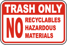 Trash Only No Recyclables Sign