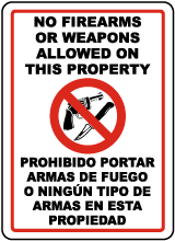 Bilingual No Firearms or Weapons Sign
