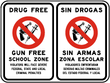Bilingual Drug Free Gun Free School Zone Sign