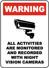 Monitored By Night Vision Camera Sign