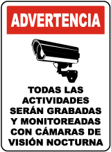 Spanish Monitored By Night Vision Camera Sign