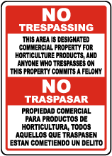 Bilingual Florida Designated Horticulture Property No Trespassing Sign