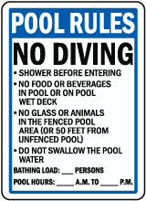 Florida Pool Rules No Diving Sign