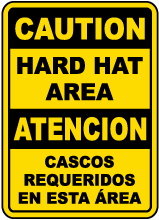 Bilingual Caution Hard Hat Area Sign