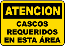 Spanish Caution Hard Hat Area Sign