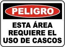 Spanish Danger Hard Hat Area Sign