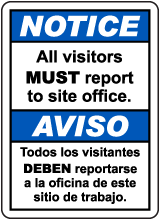 Bilingual Notice All Visitors Must Report To Site Office Sign