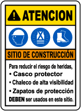 Spanish Caution Construction Site Risk of Injury Sign