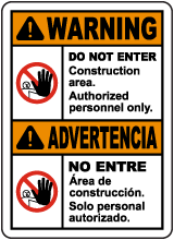 Bilingual Warning Construction Area Do Not Enter Sign