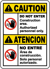 Bilingual Caution Construction Area Do Not Enter Sign