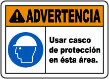 Spanish Warning Hard Hat Area Sign
