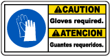 Bilingual Caution Gloves Required Sign