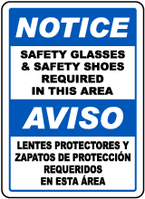 Bilingual Safety Glasses & Shoes Required Sign