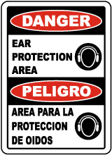 Bilingual Danger Ear Protection Area Sign