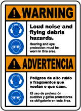 Bilingual Hearing and Eye Protection Must Be Worn Sign