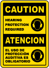 Bilingual Caution Hearing Protection Required Sign