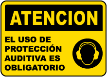 Spanish Caution Hearing Protection Required Sign