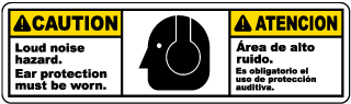 Bilingual Caution Loud Noise Hazard Label