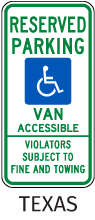 Texas Reserved Parking Van Accessible Sign