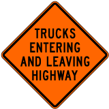 Trucks Entering and Leaving Highway Sign - X4736