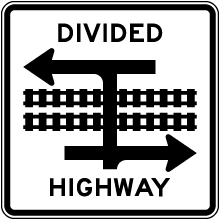 Divided Highway Rail T Intersection Sign