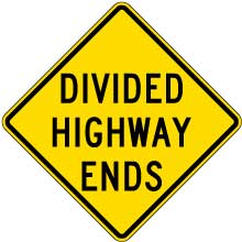 Divided Highway Ends Sign