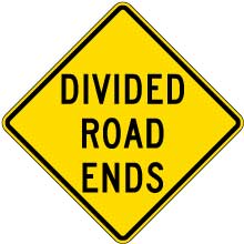 Divided Road Ends Sign
