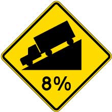 Hill (Percent Grade) Sign