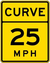 Advisory Curve 25 MPH Sign