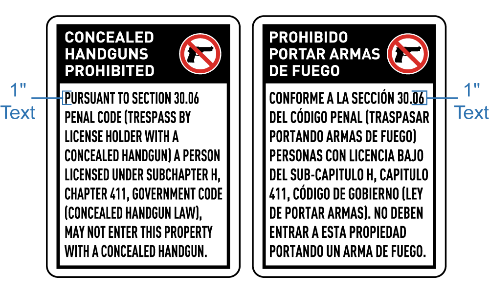 Texas 30.06 No Concealed Handgun Sign