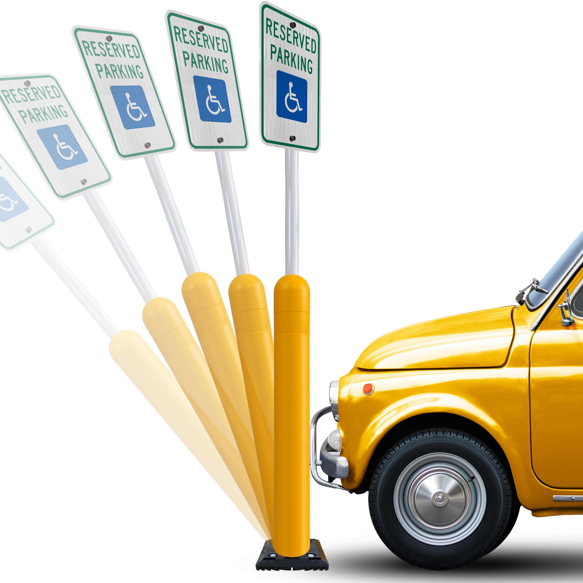 Flexible post assembly graphic depicting the product components and finished product