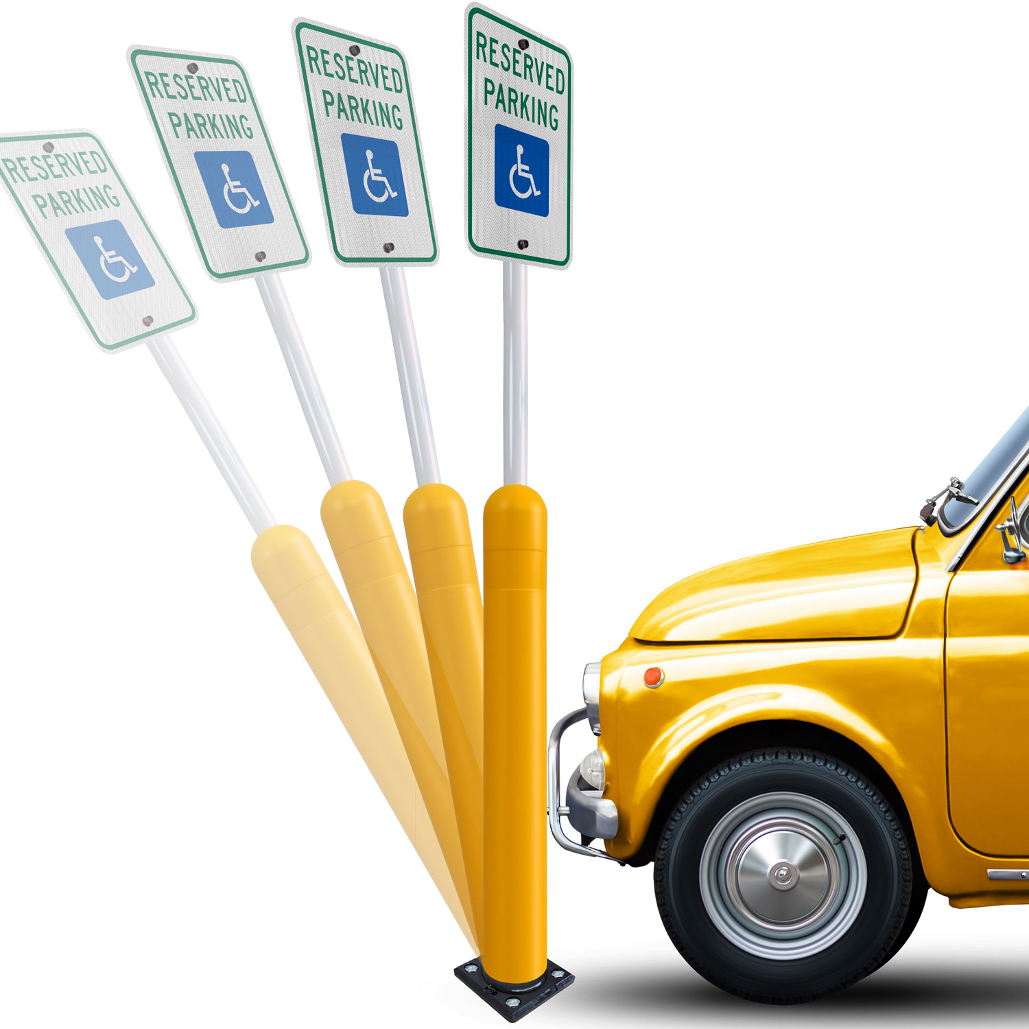Flexible post assembly graphic depicting the product components and finished product