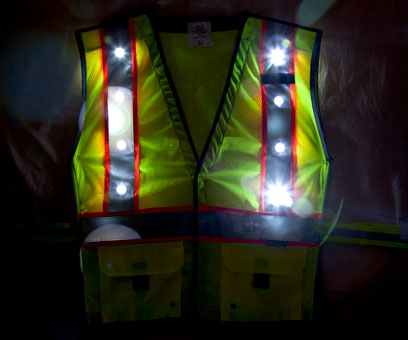 Green LED Vest Front Night Time