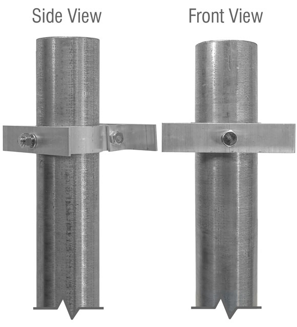 Side and front views of the bracket mounted on round post