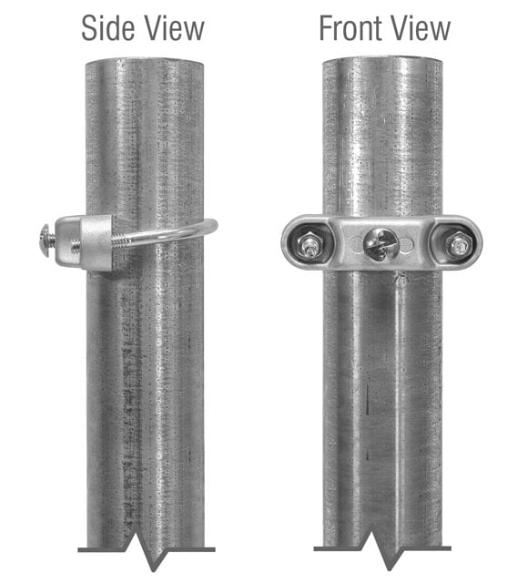 Side and front views of the bracket mounted on round post