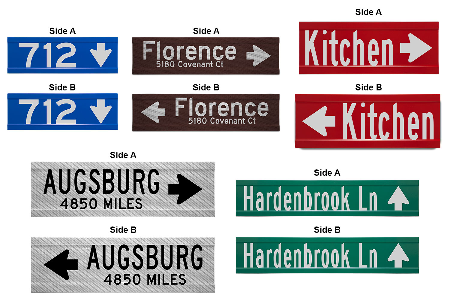 Samples of Printed Extruded Blade Signs with Directional Arrows