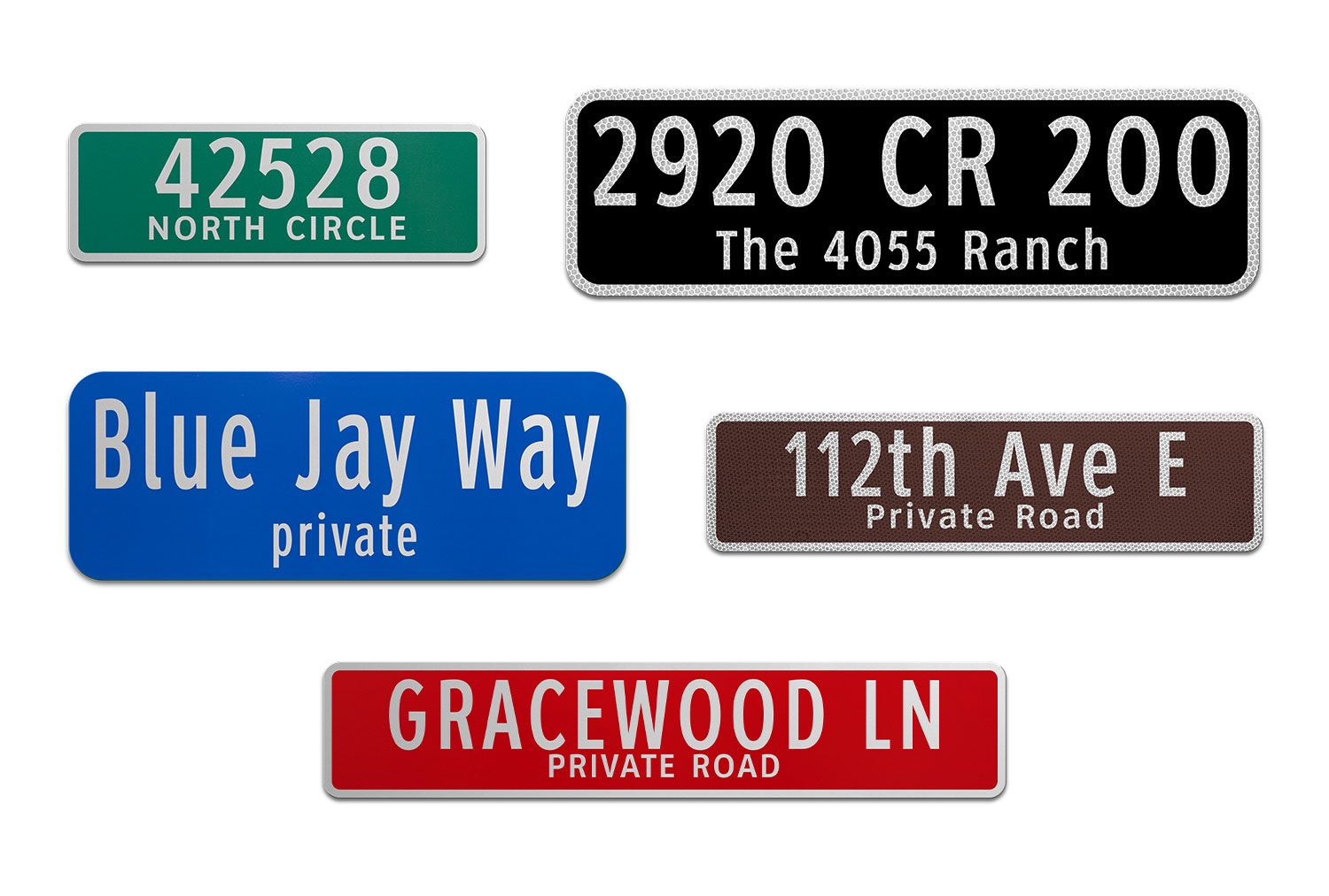 Samples of Printed Flat Blade Signs with Images and Street Numbers