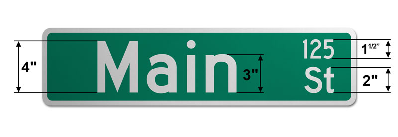 6″ Tall Street Sign with Numbers