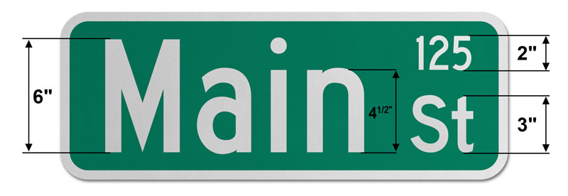 9″ Tall Street Sign with Numbers