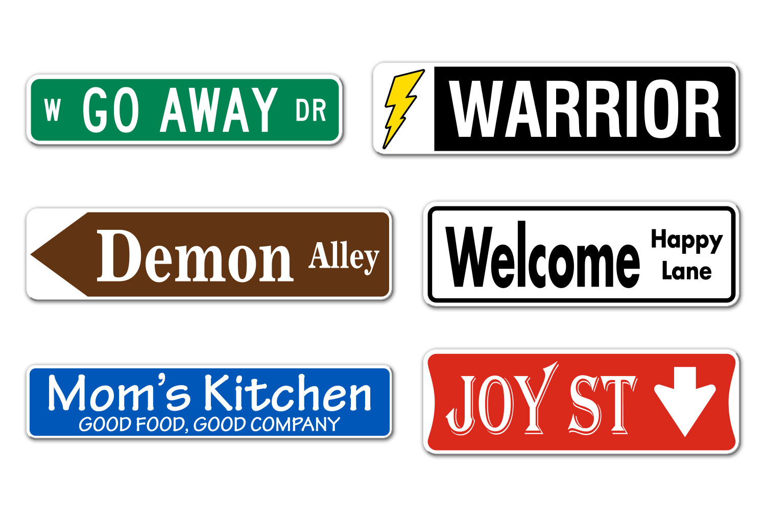 Samples of Printed Personalized Street Name Signs